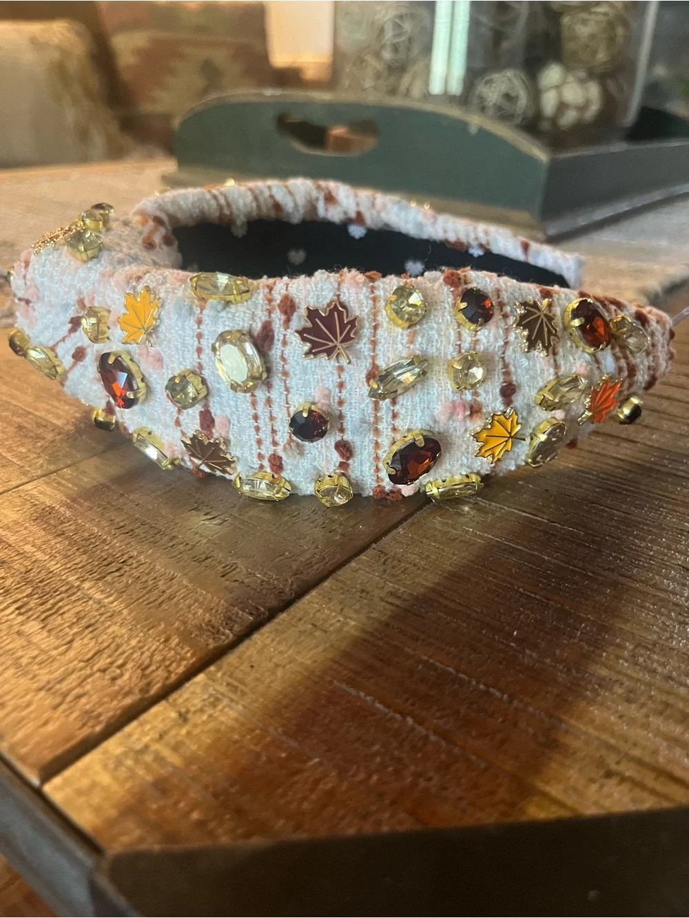 Lele Sadoughi Autumn Boucle Falling Leaves Crystal Knotted Headband Rare